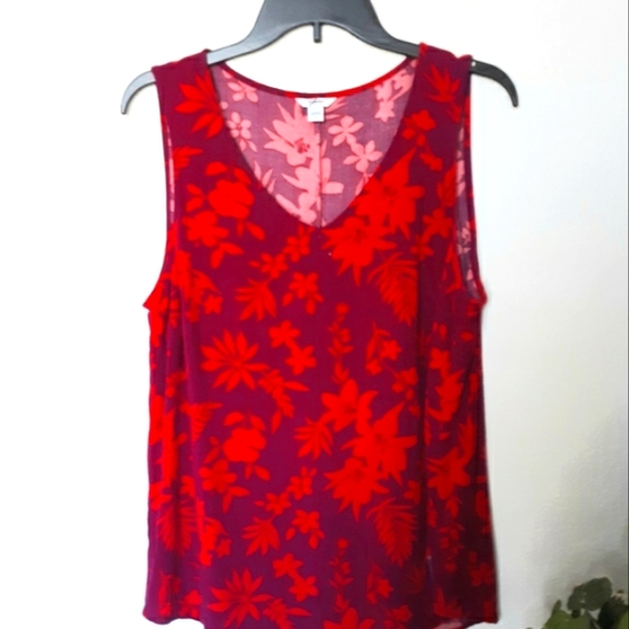 NEW WOMEN'S SLEEVELESS TOP TANK TOP LARGE RED RAYON - Picture 1 of 4